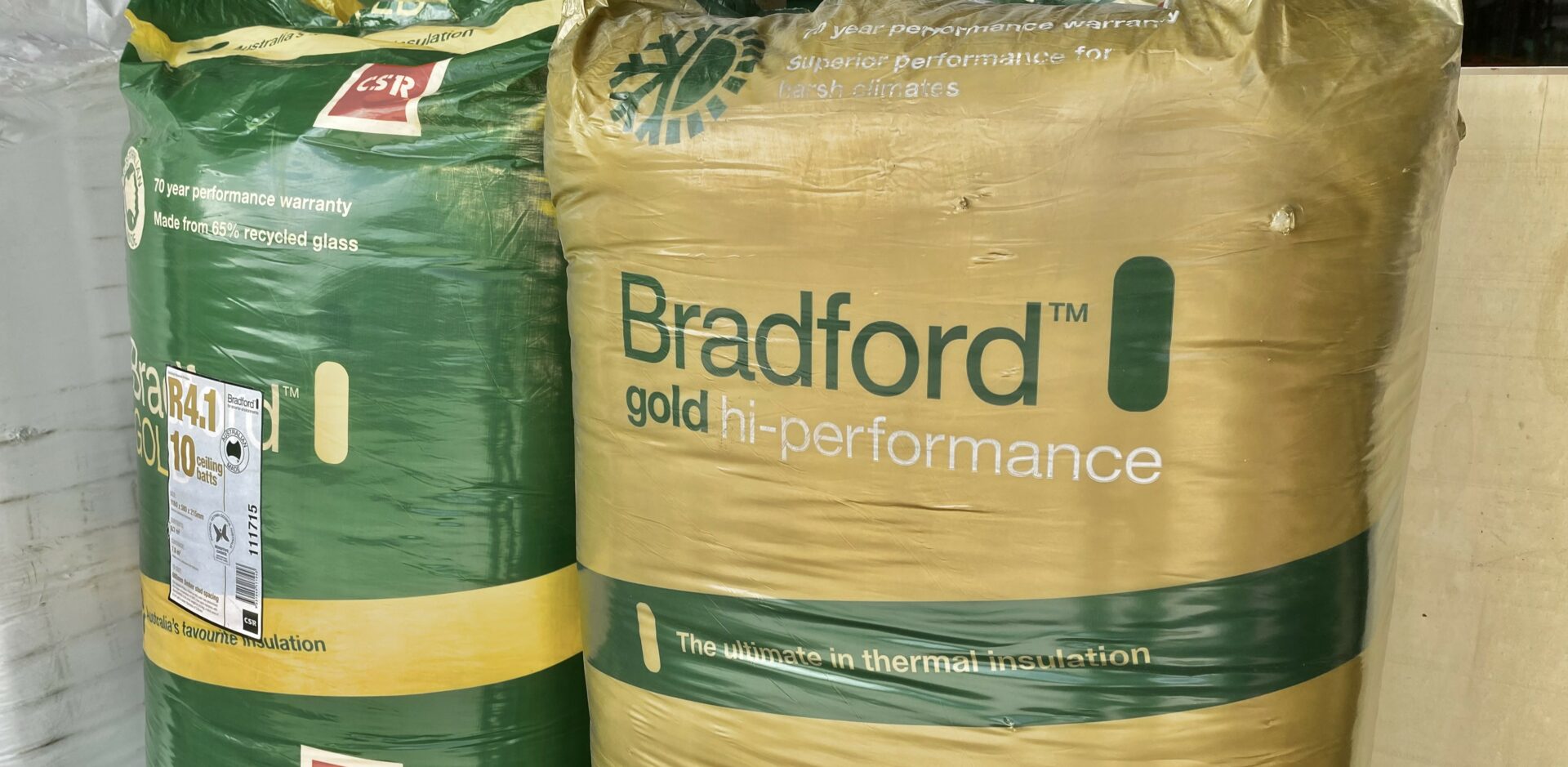 Two Bradford Gold insulation bags, one is Bradford Gold Hi-Performance insulation.