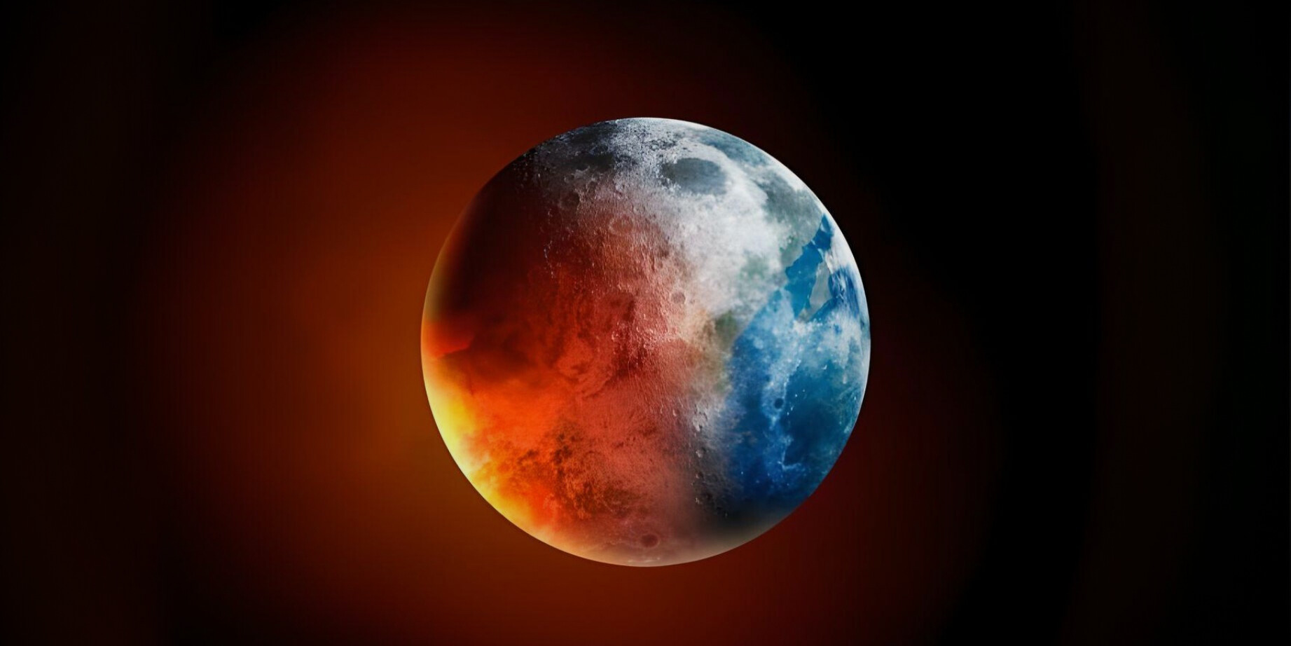 The Earth, scorching hot and red on one side and freezing cold on the other side, representing the effects of global boiling.