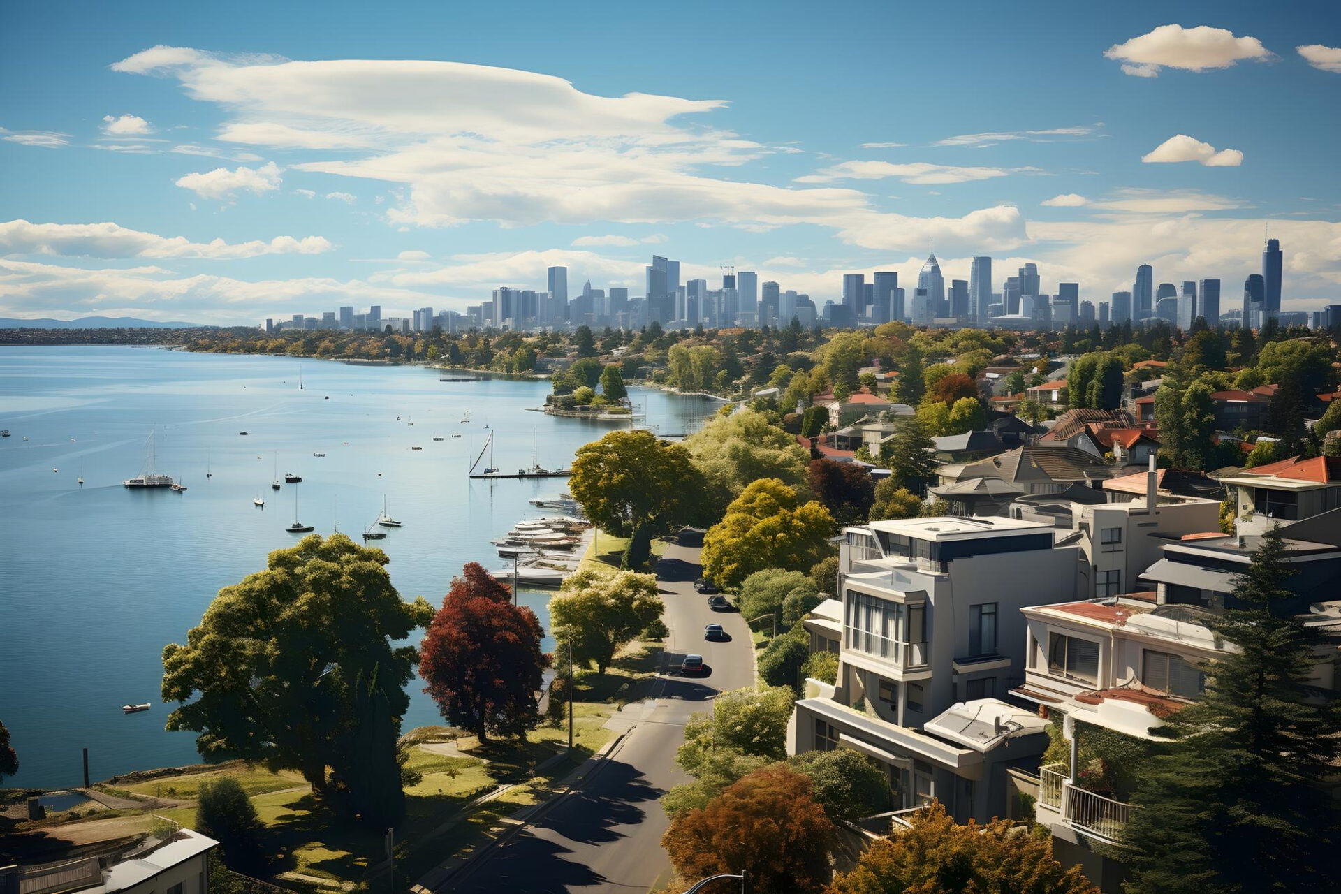 A stunning view of an Australian coastal town on a sunny day.
