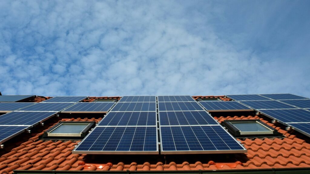 Solar panels on an Australian roof on a sunny day.
